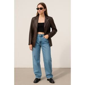 Vintage 90s Y2K Italian Leather Blazer Jacket Chocolate Brown 42 Size 8 Tailored